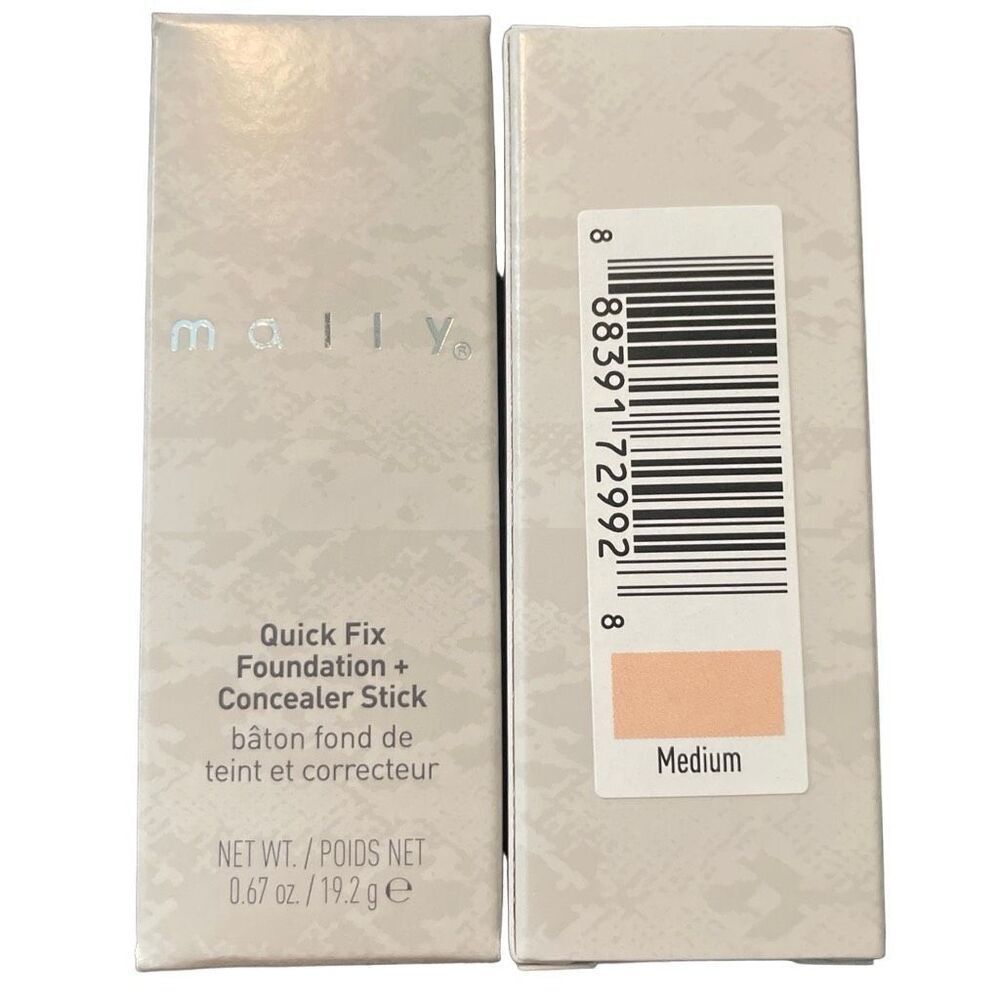 Lot of 2 Mally Quick Fix Foundation + Concealer Makeup Medium Shade 0.67 Oz New